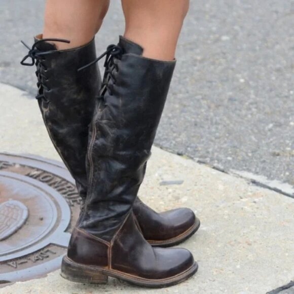 BED|STU Shoes - BED|STU Women's Lace-Up Tall Riding Boots in Dark Brown/Black